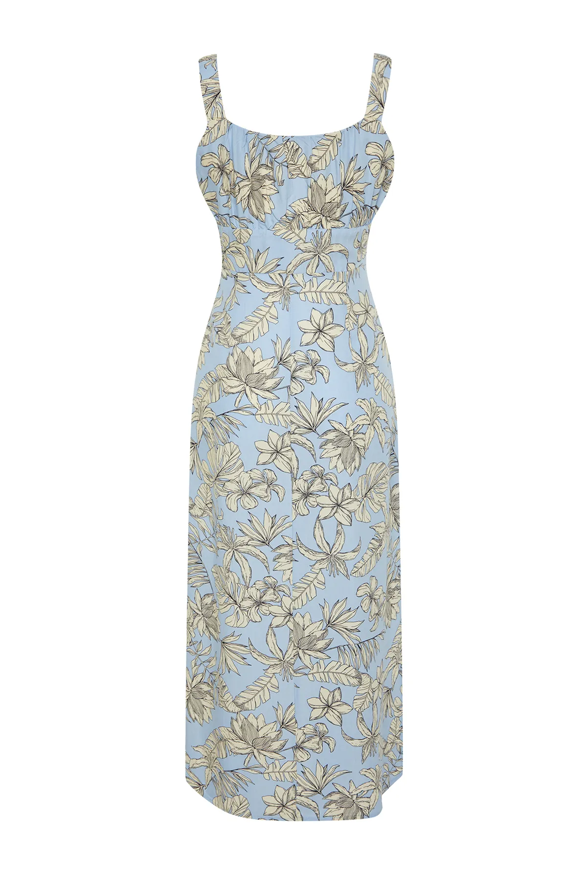 Trendyol Collection  Hellblaues Maxikleid aus 100 % Viskosegewebe mit Blumendruck und Schlitzdetail TWOSS24EL00613