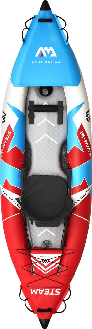 PureHaven Aqua Marina Kajak 312x83 cm für 1 Person mit Luftsitz verstellbarer Lehne Transporttasche Reparaturset und Handpumpe strapazierfähig Blau/Weiß/Rot