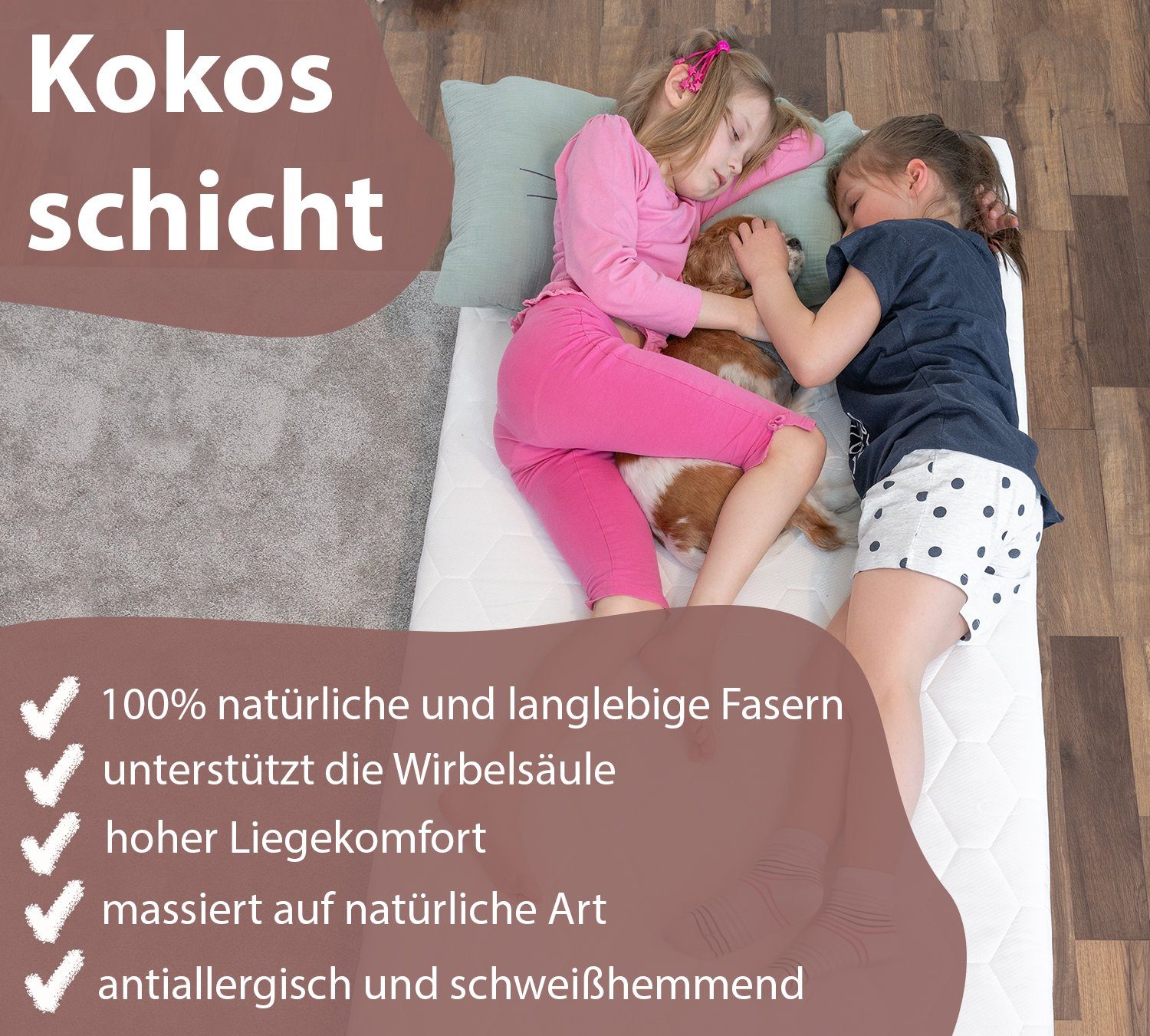 Kindermatratze ECO aus Kokos und Kaltschaum, Alcube, 10 cm hoch, Babymatratze 60x120 cm ohne Trittkante, Gemütliche Matratze 4 Seiten Reißverschluß, für Babybett I Atmungsaktiv Matratze Pflegeleicht