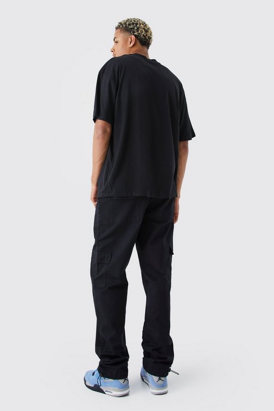 Tall lockere gespleißte Cargo-Hose mit Text-Print