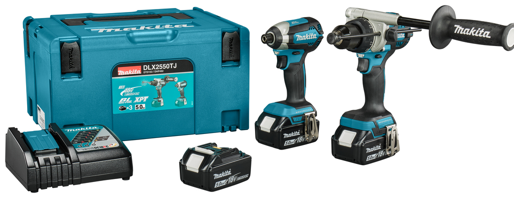 Makita DLX2550TJ LXT 18V Combiset 2 mașini 3x 5.0 Ah acumulator cu scară în Mbox