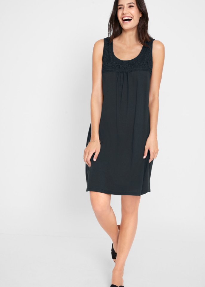 Kurzes Baumwoll-Shirtkleid mit Spitze, ärmellos