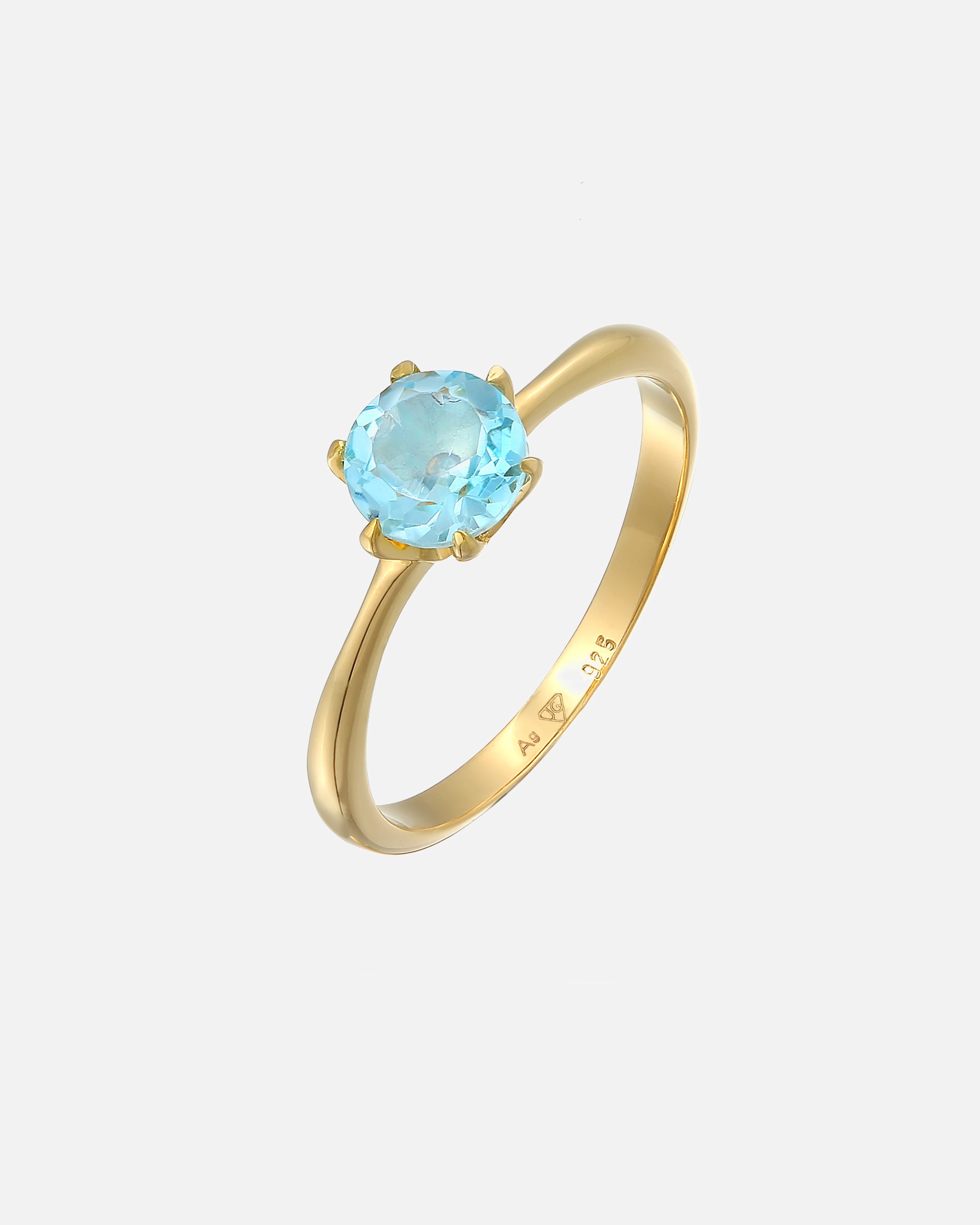Anillo Elli PREMIUM para mujer, solitario básico con topacio en plata de ley 925 chapada en oro.