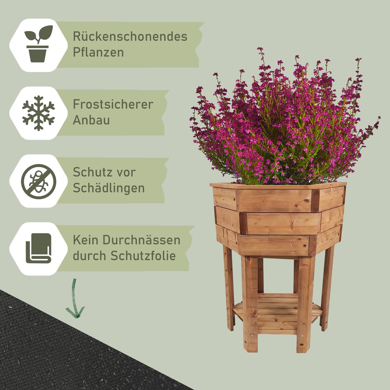 Lemodo hoher Pflanzkasten aus Holz, Hochbeet