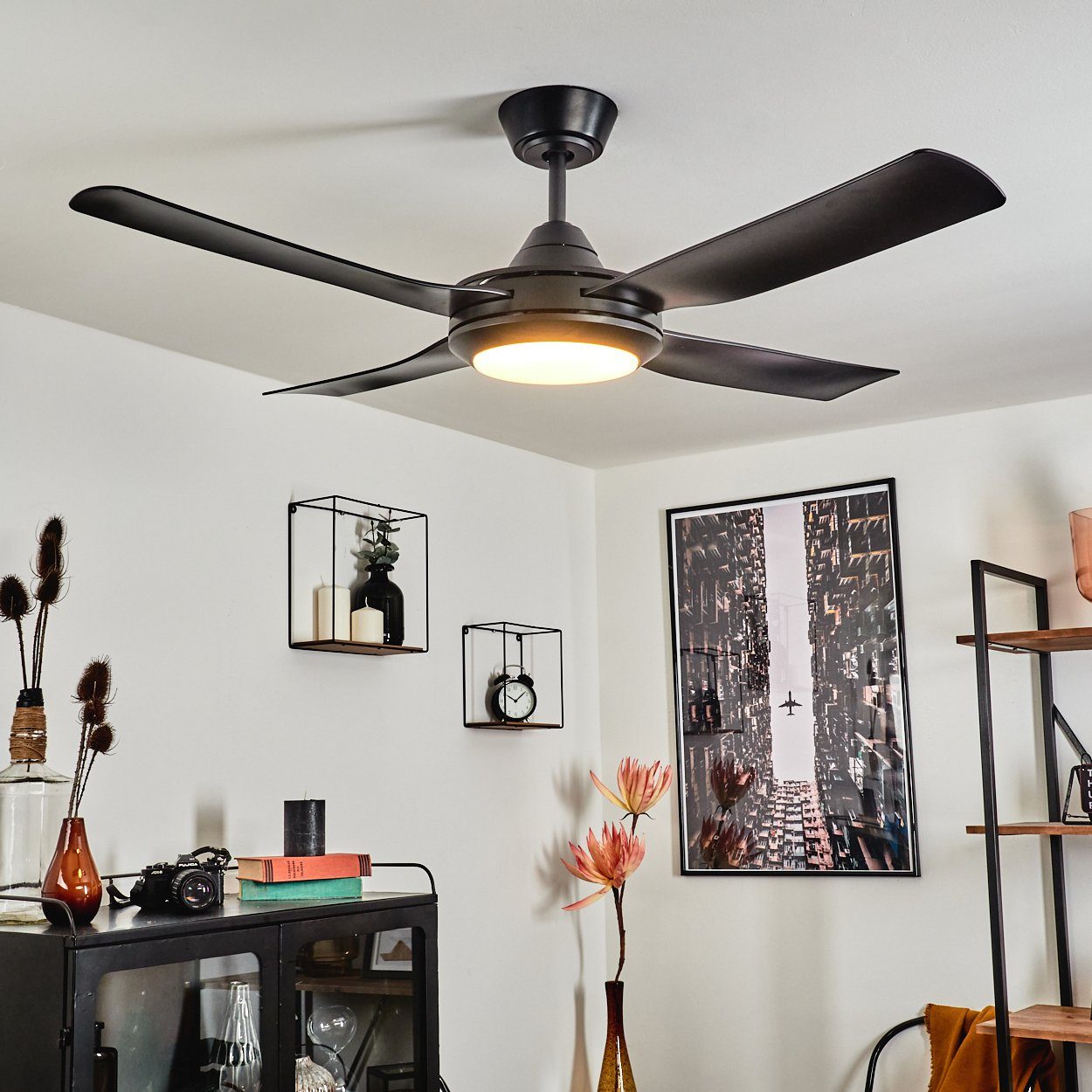 hofstein Tischturmventilator Deckenventilator aus Metall/Kunststoff in Schwarz/Weiß