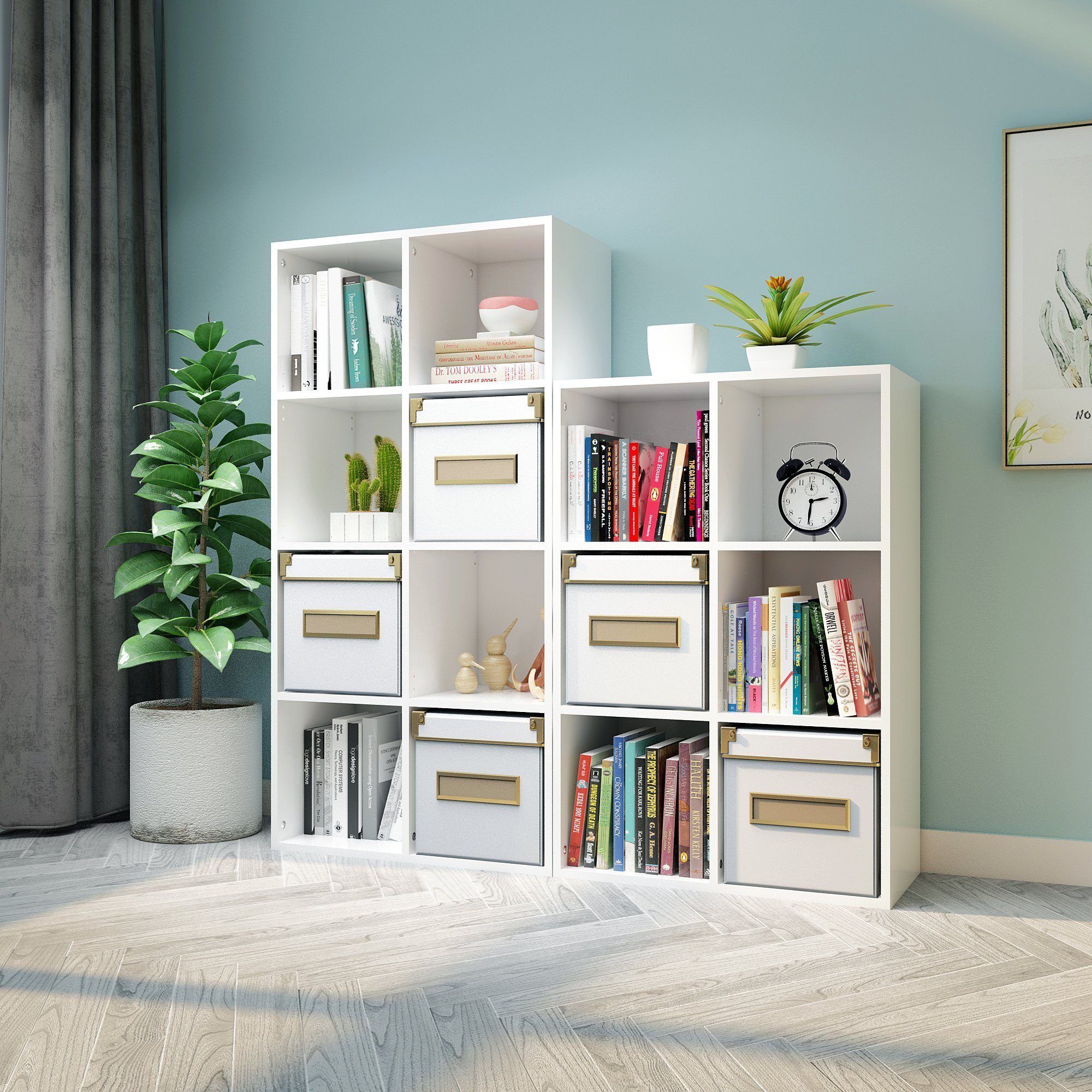 Mondeer Bücherregal Bücherschrank, Würfelregal, Standregal, mit 6 Fächern, Weiß