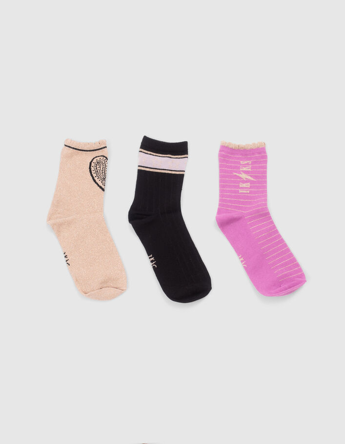Chaussettes noires, violettes et dorées fille