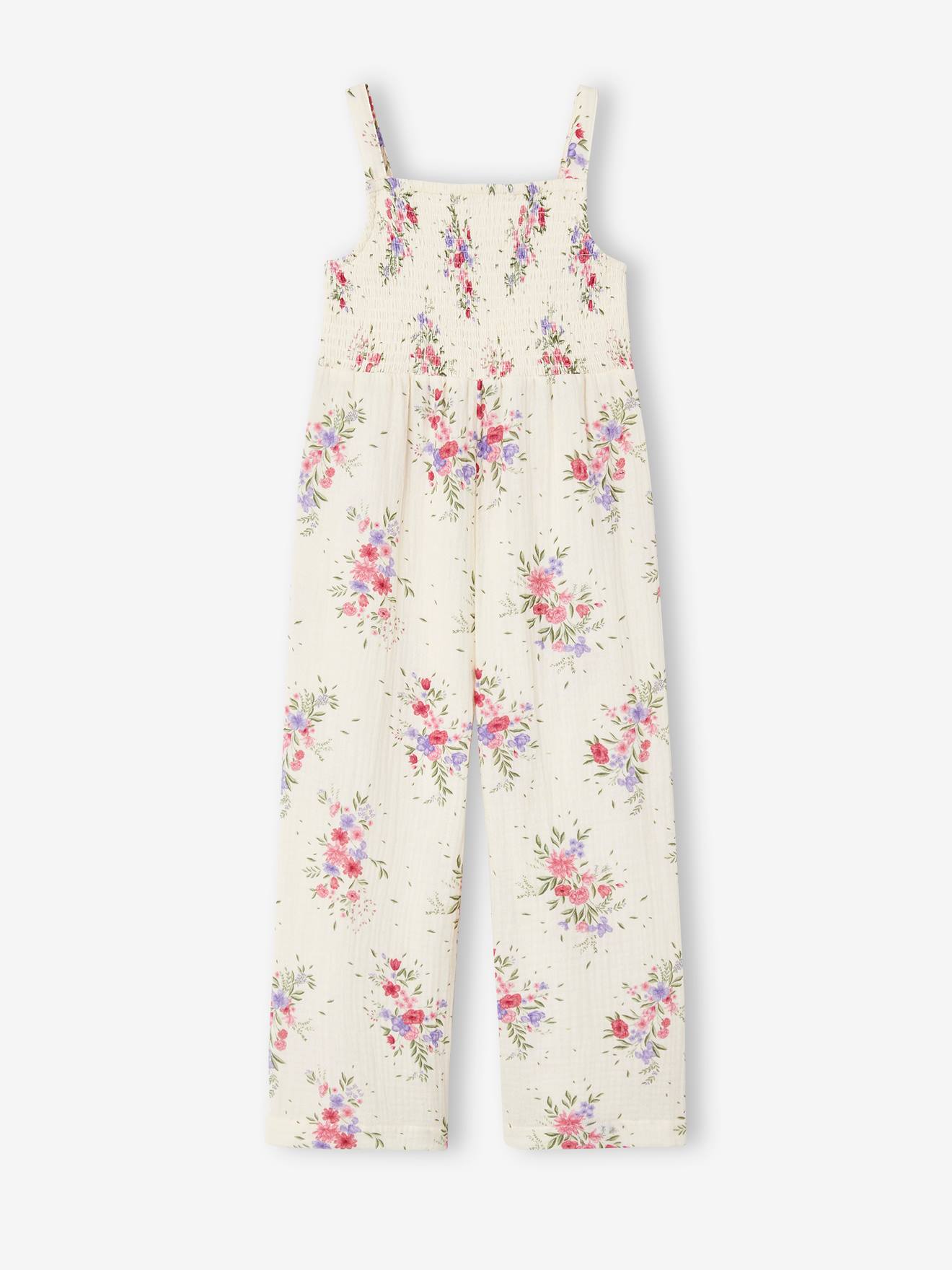 Vertbaudet Gesmokter Mädchen Jumpsuit aus Musselin - wollweiß