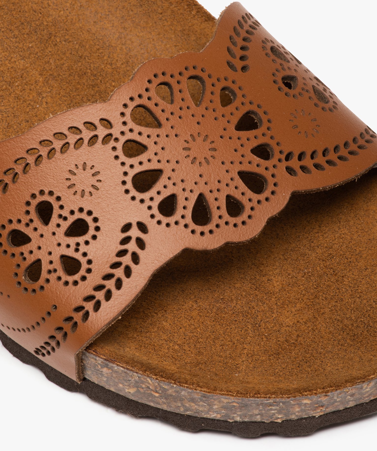 Sandales femme avec brides en cuir et semelle confort marron | GEMO