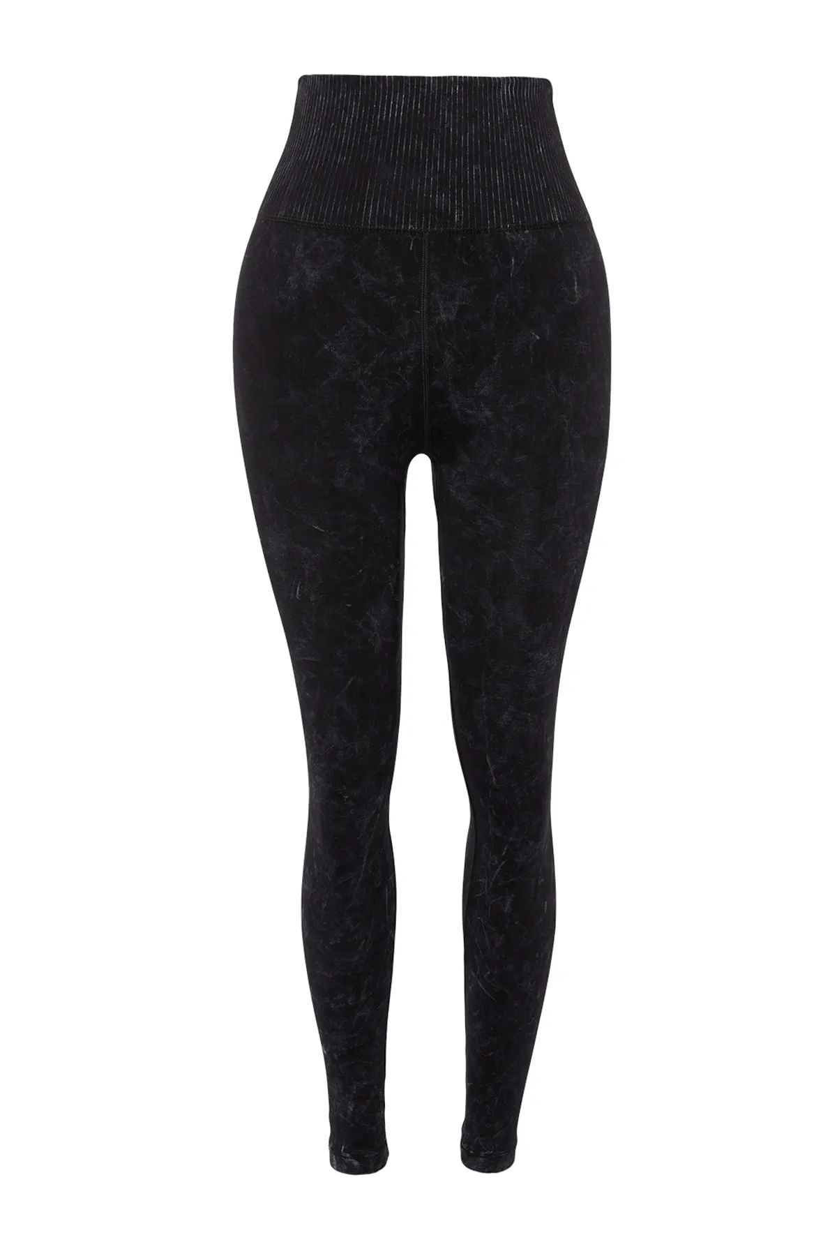 Trendyol Collection  Schwarze Seamless/Seamless Recovery Acid Washed Strick-Sport-Leggings in voller Länge THMAW24TY00012