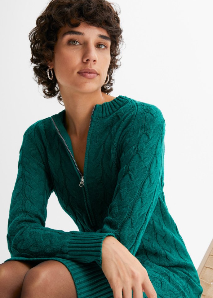Strickkleid mit Zopfmuster und Reißverschluss