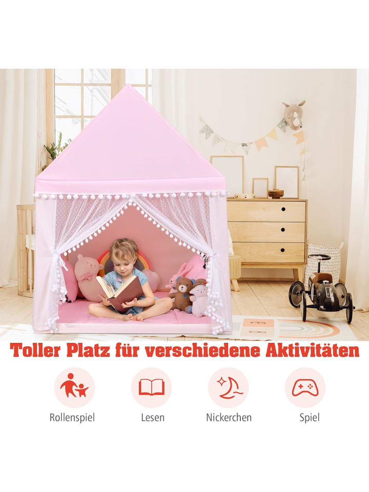COSTWAY Kinderzelt mit Matte für 3-4 Personen in Rosa günstig kaufen 120 cm