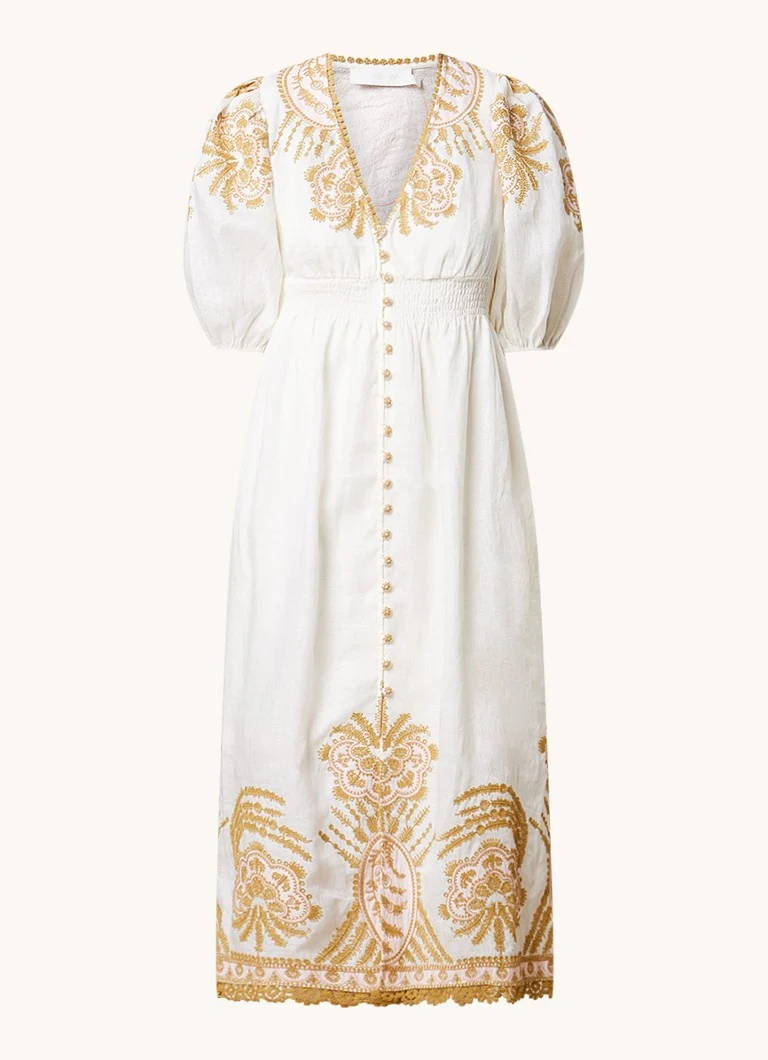 Zimmermann Waverly linen midi blouse dress with puff sleeves and side pockets