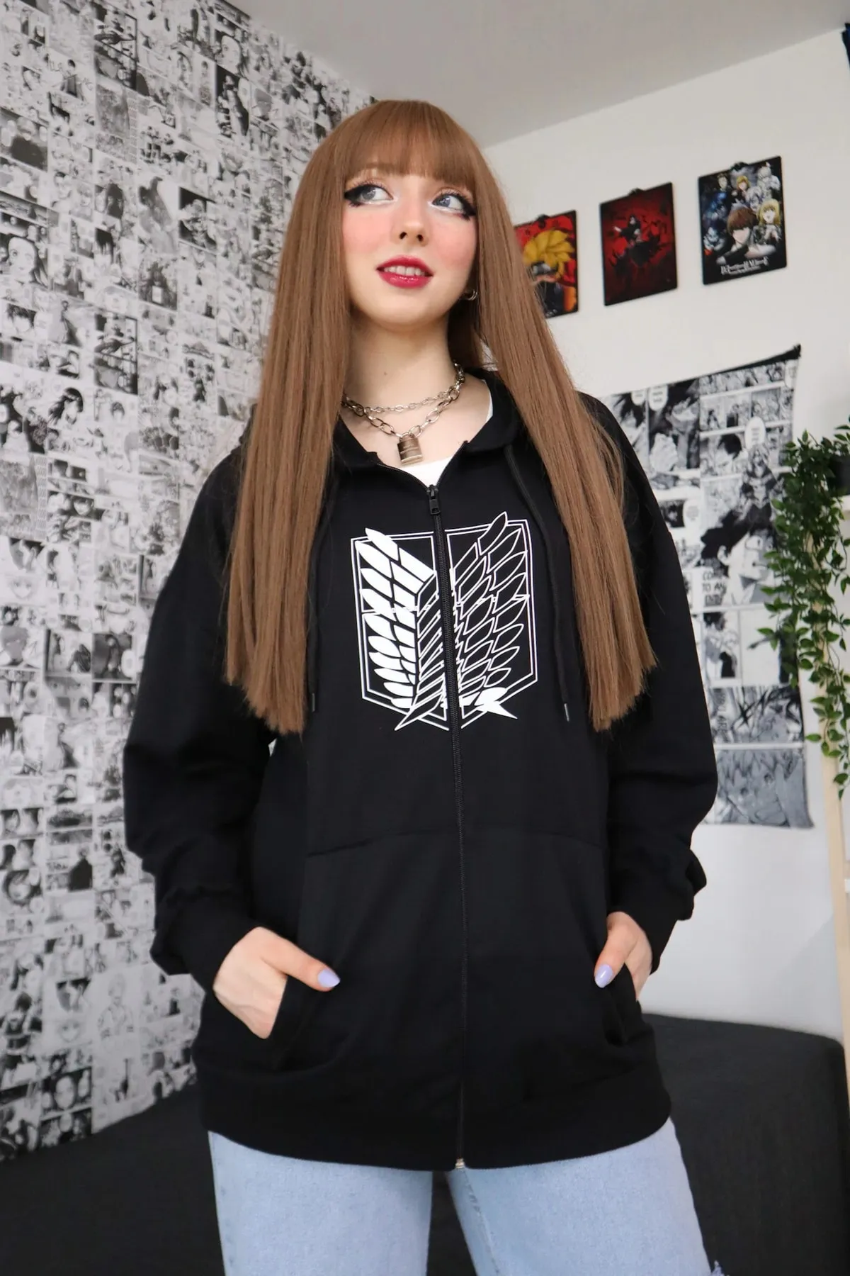 EFBUTİK  Schwarzer Unisex-Cardigan „Attack On Titan“.
