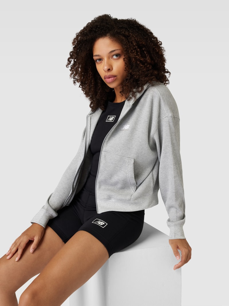 Sweatjacke mit Strukturmuster in hellgrau meliert