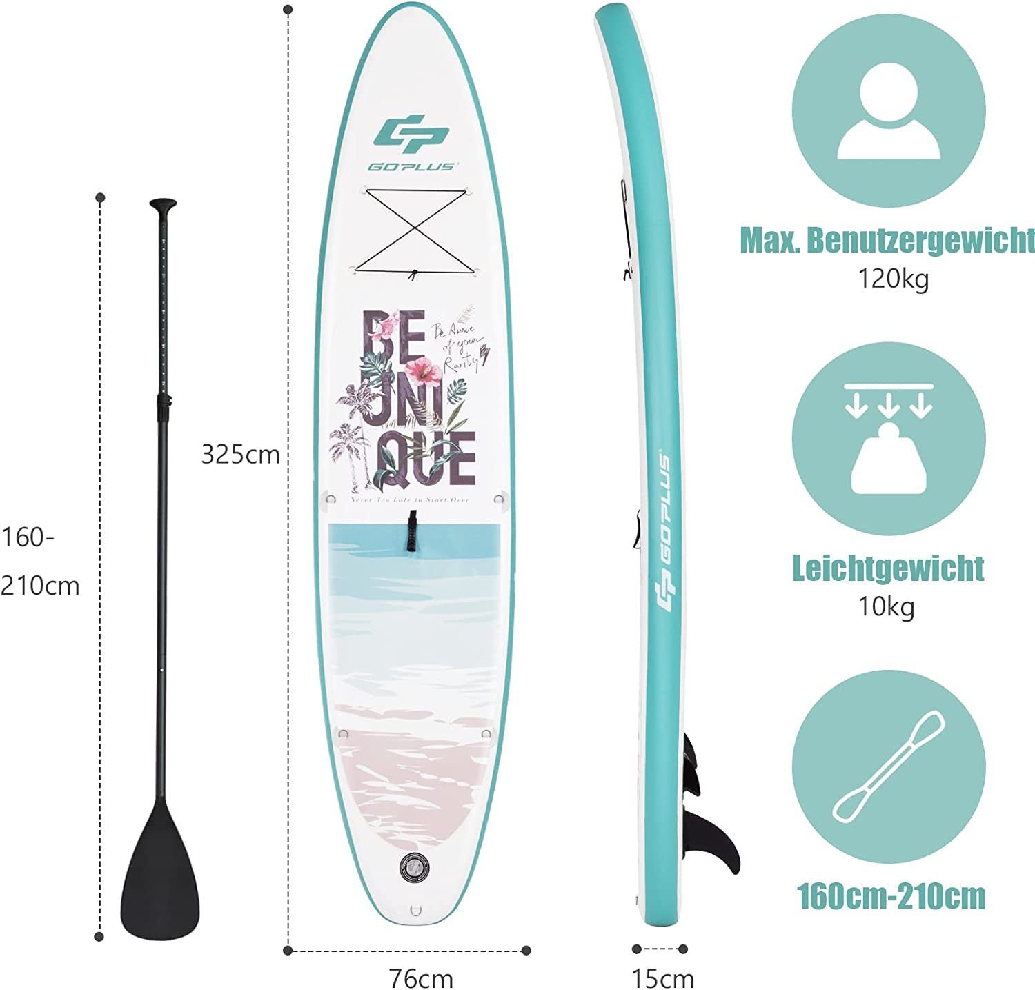 KOMFOTTEU SUP-Board Stand Up Paddling Board, 320x76x15CM