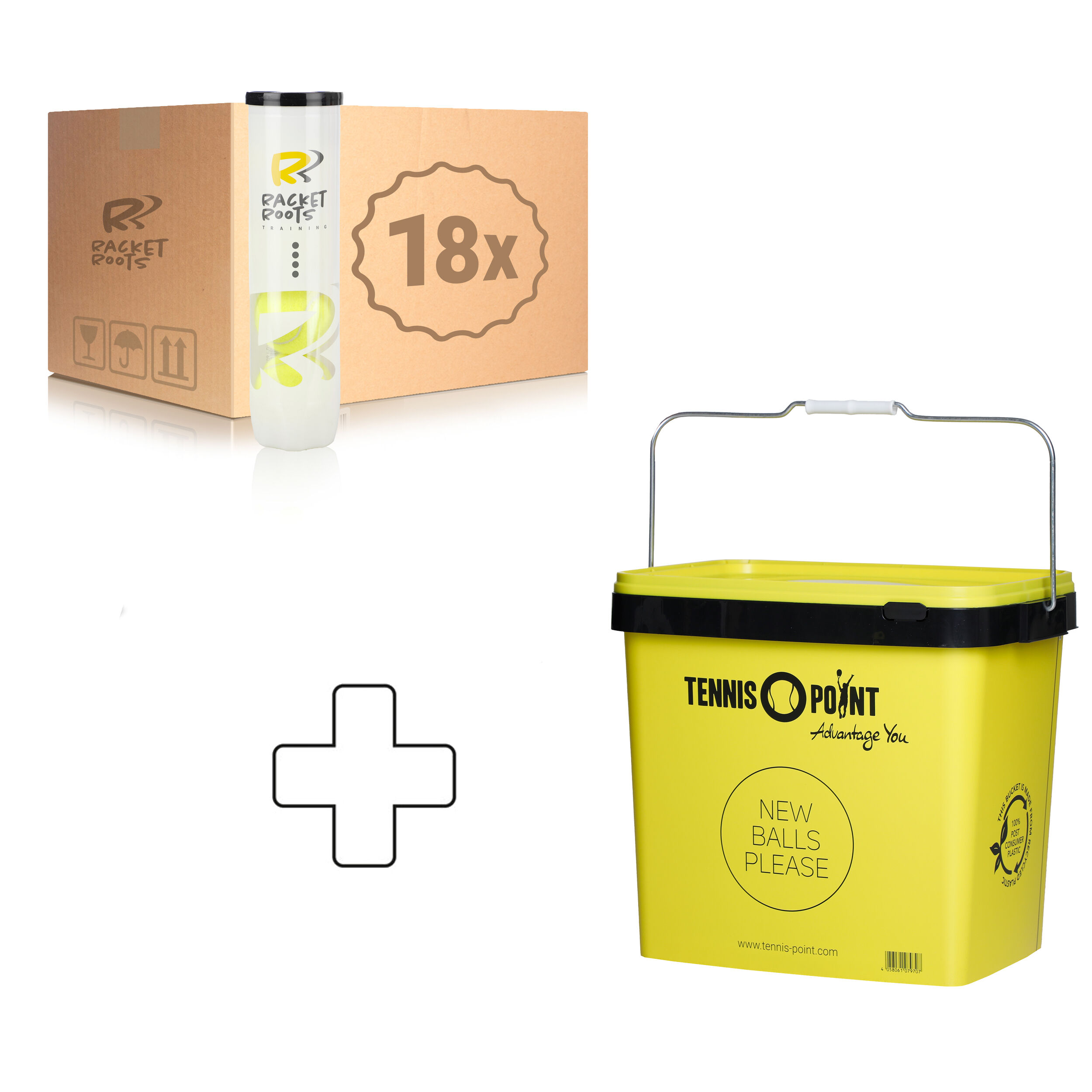 Training Tennisball 18x 4er Dose Plus Balleimer