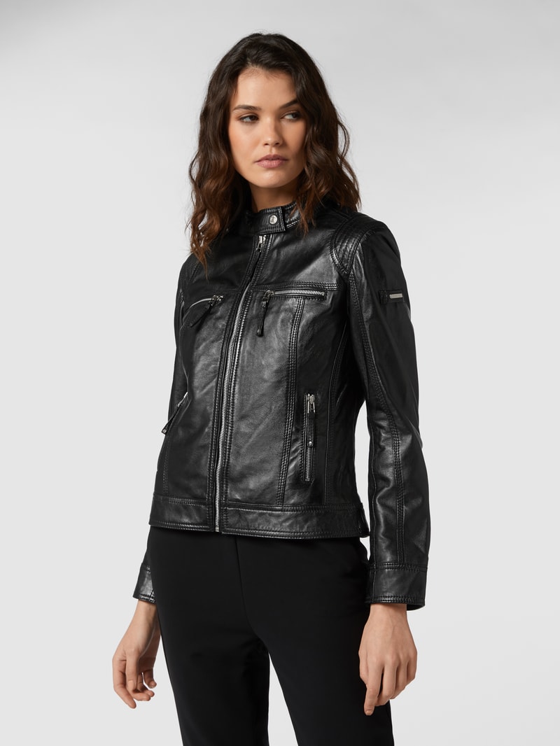 Lederjacke im Biker-Look in schwarz