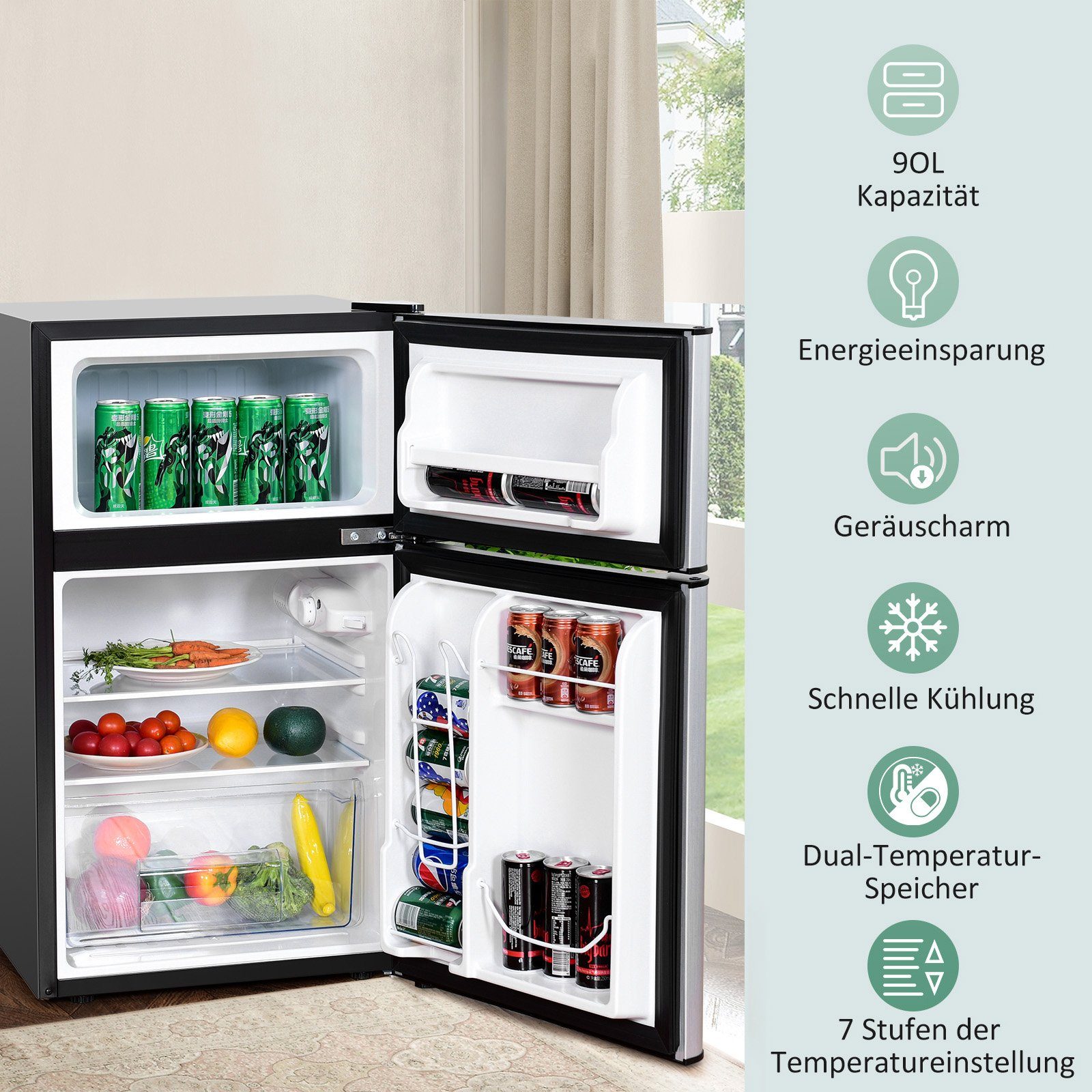 COSTWAY Kühlschrank EP22672DE/BCD-90, 86 cm hoch, 49,5 cm breit