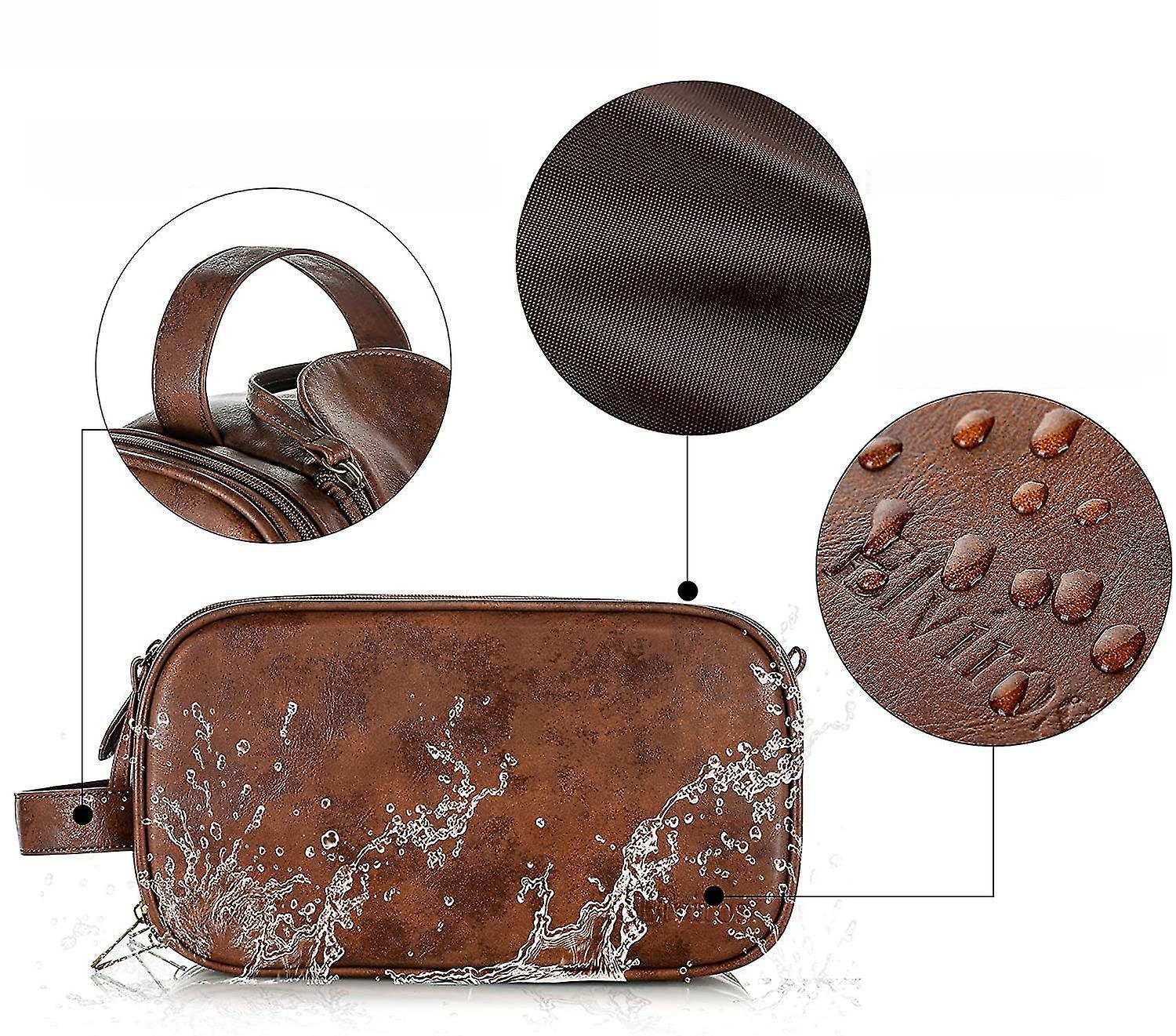 ZanMax Kosmetiktasche Herren-Reise-Kulturbeutel aus wasserdichtem Leder, groß, Braun (1-tlg)