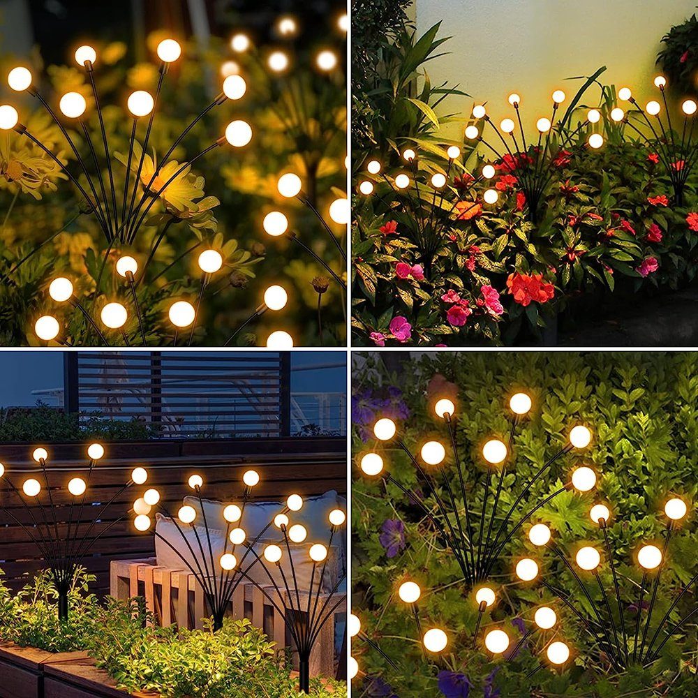 Rosnek LED Gartenleuchte 4 Stück, Solar, 8 Modi, wasserdicht, für Weg Terrasse Landschaft Deko, Warmweiß, Multicolor, Glühwürmchen Lichter, Fernbedienung, Halloween Weihnachten