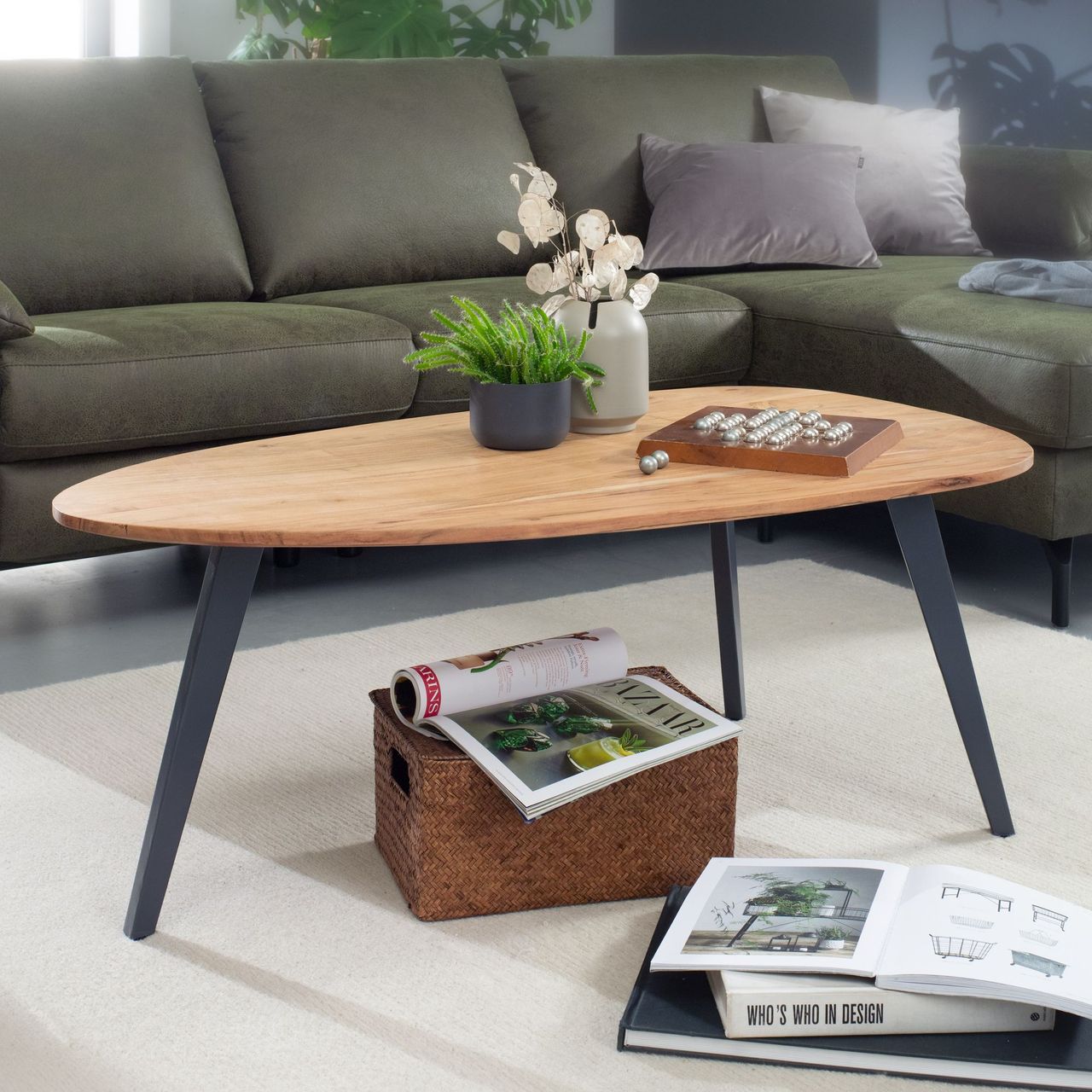 Wohnling Couchtisch Nierenform 110 x 60 x 45 cm Braun