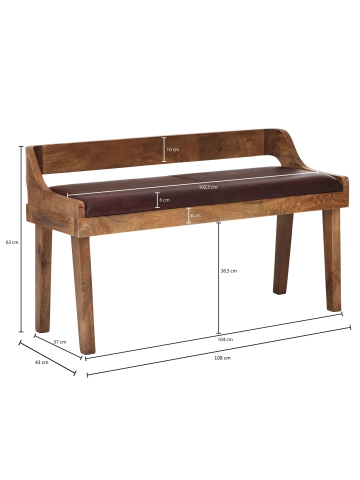 KADIMA DESIGN Sitzbank | Echtleder/Holz, 108x63x43cm, Rückenlehne günstig kaufen onesize