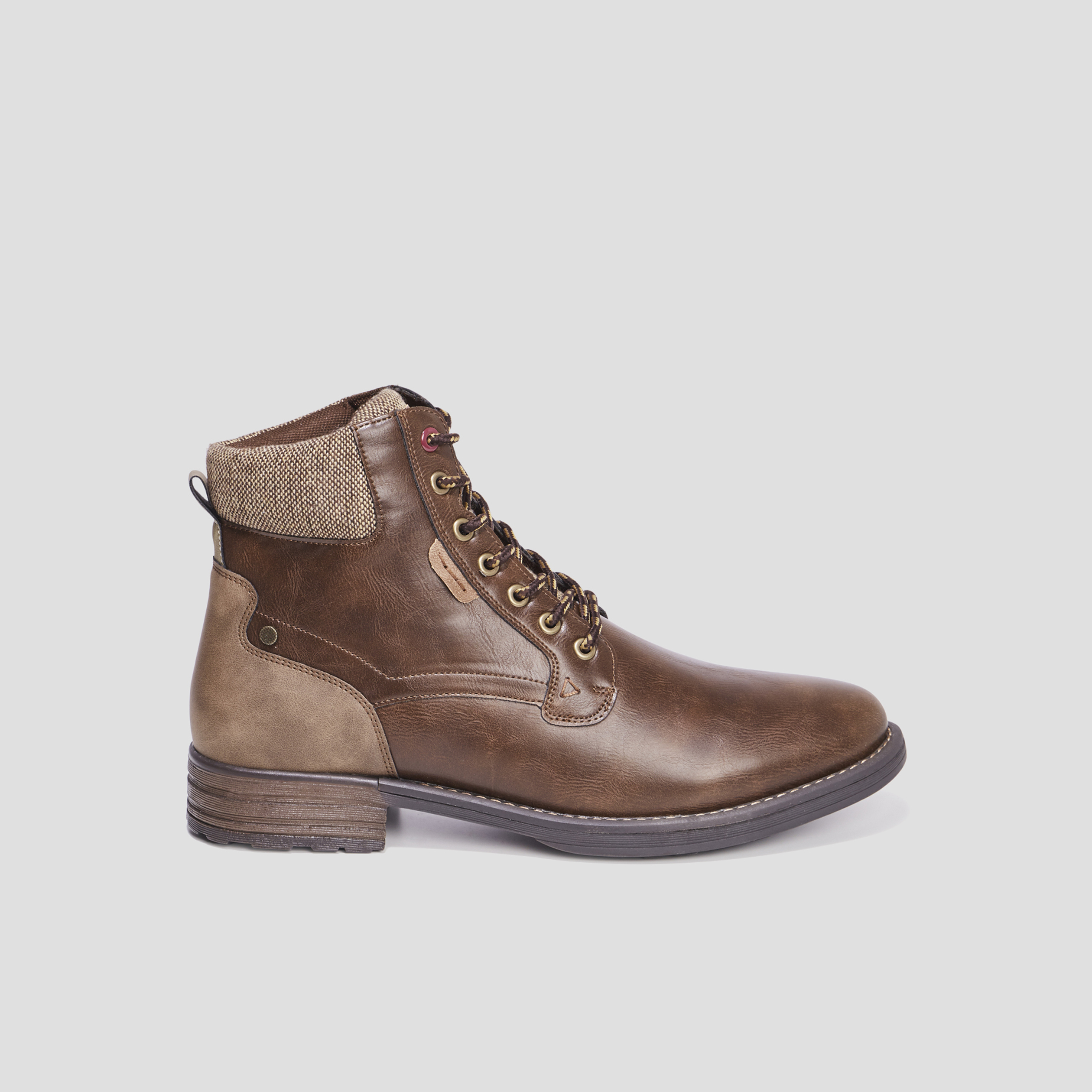 Bottines à lacets bi-matières Bicux marron homme | La Halle