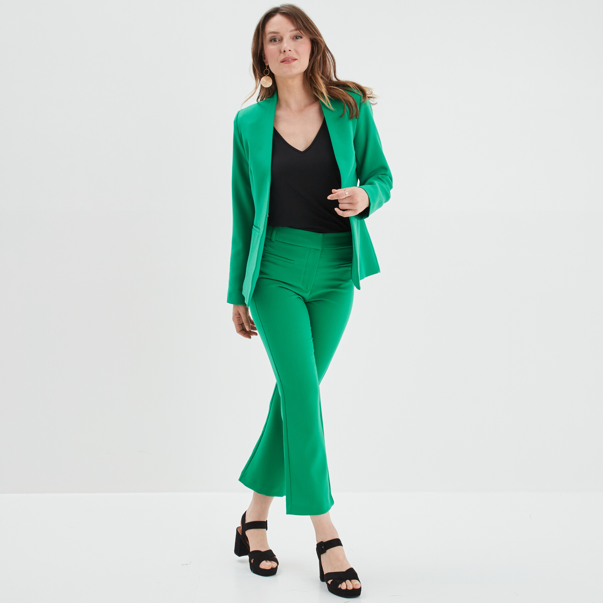 Veste blazer cintrée col en V vert émeraude femme | La Halle