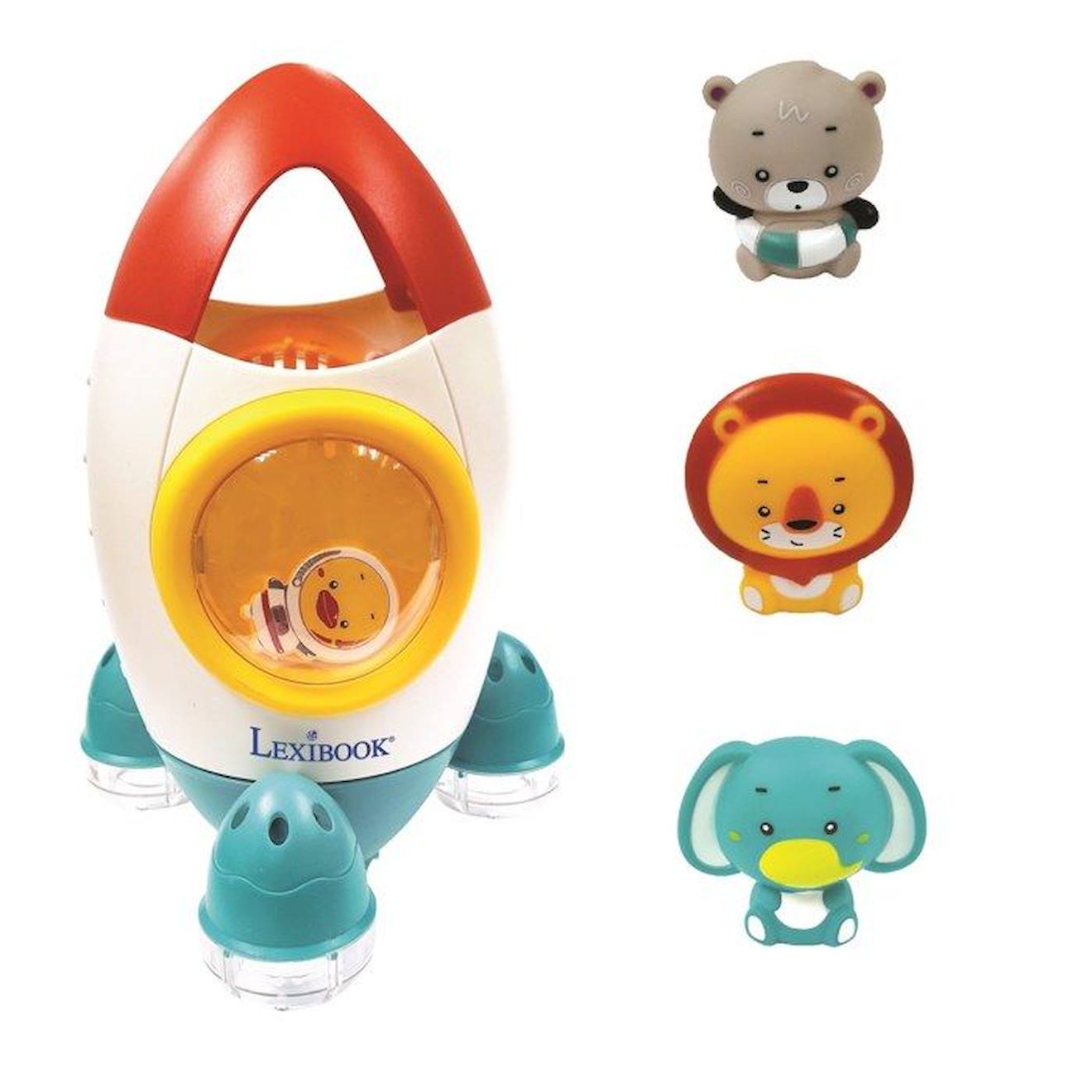 Set de jeu de bain fusée avec 3 animaux souples vert