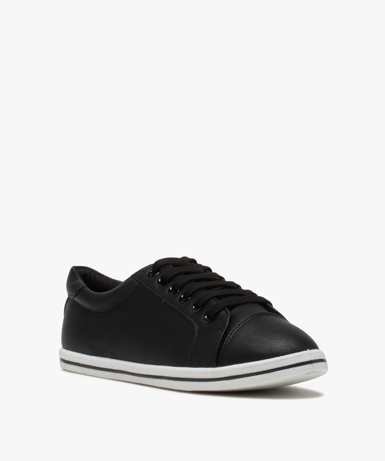 Baskets femme unies à semelle fine et fermeture lacets noir | GEMO