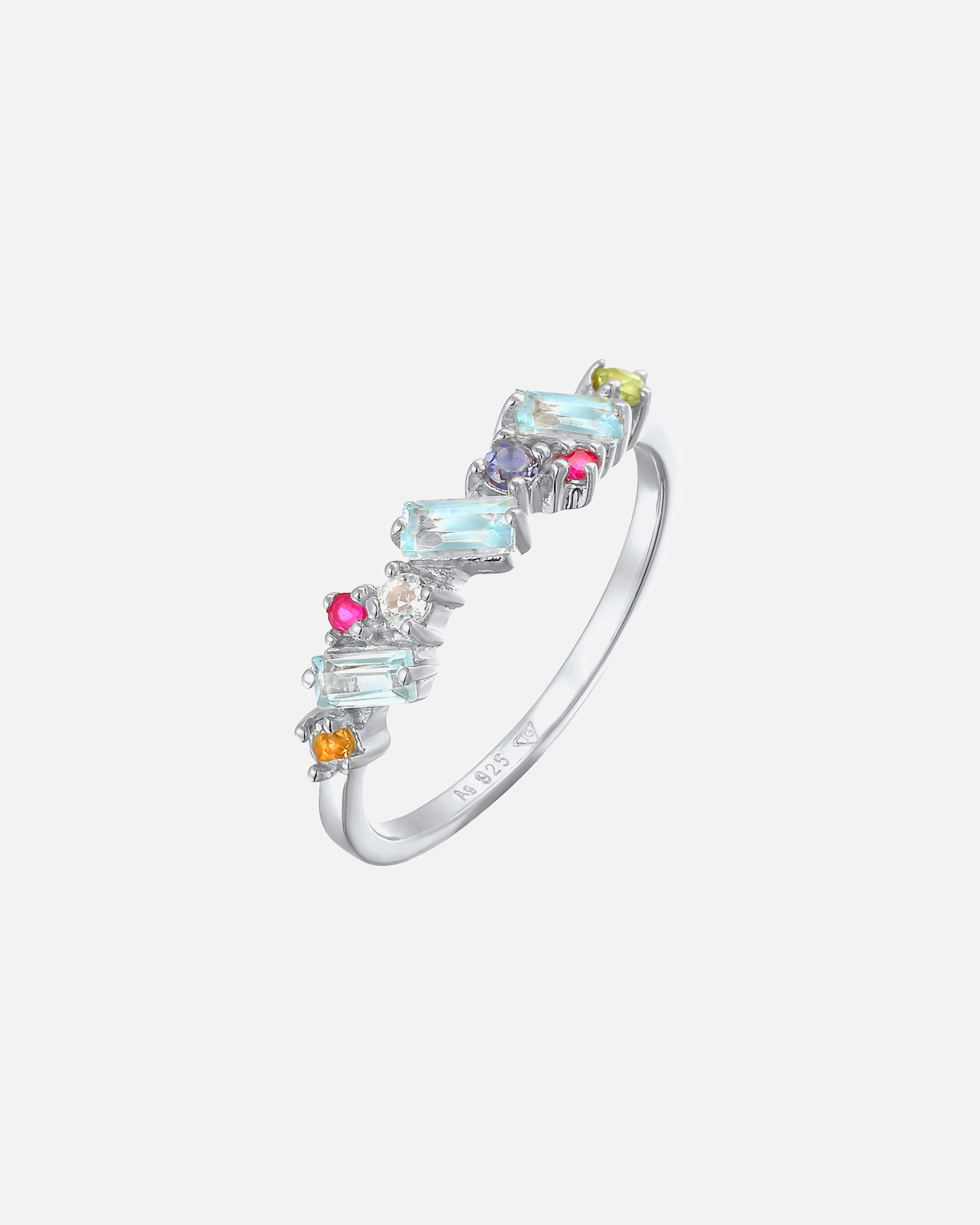 Anello da donna Elli PREMIUM, glamour e multicolore, con peridoto, topazio e pietra di luna, in argento sterling 925 placcato oro.