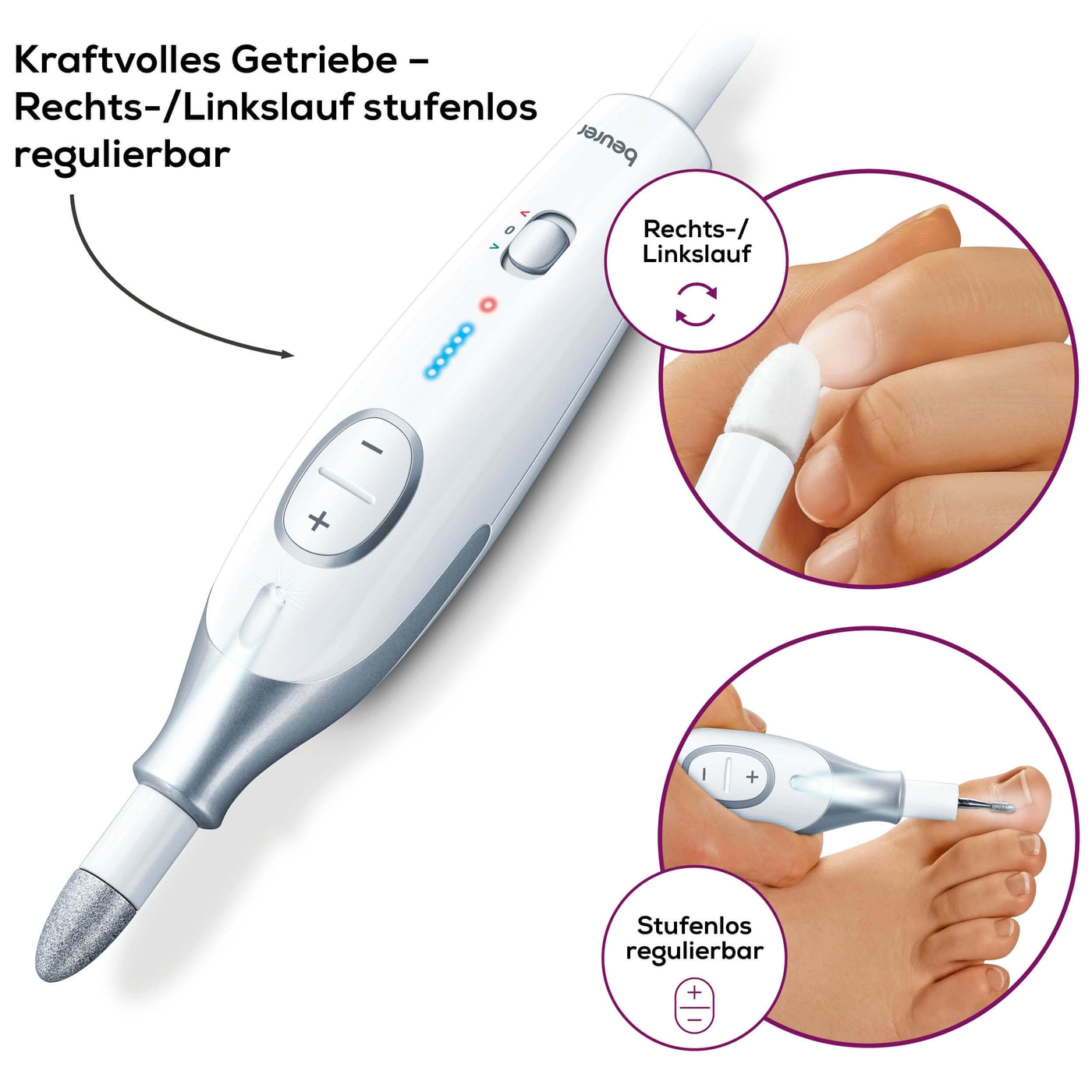 Beurer Maniküre-/Pediküreset MP 42-Stufenlos regelbarer Nagelfräser für Maniküre & Pediküre mit 7 Aufsätzen