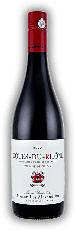 Maison Les Alexandrins, Côtes du Rhône Rouge, AOC, 2020, Cotes du Rhone rouge  Maison Les Alexandrins, Côtes du Rhône Rouge, AOC, 2020, Cotes du Rhone rouge  Ein frischer, leichter Wein mit schönen Aromen von frischen Früchten. Der Côtes-du-Rhône par