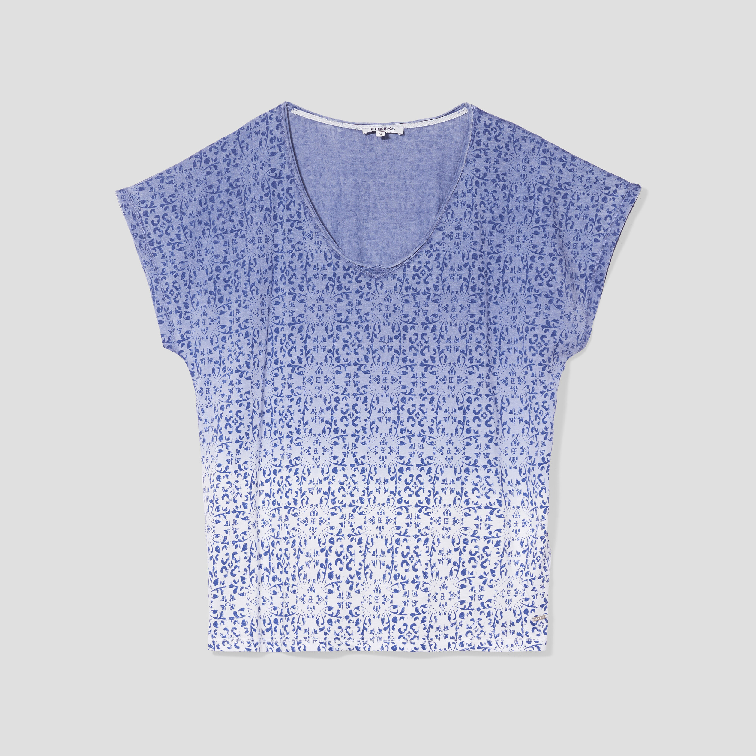 T-shirt manches courtes col en V Creeks bleu femme | La Halle