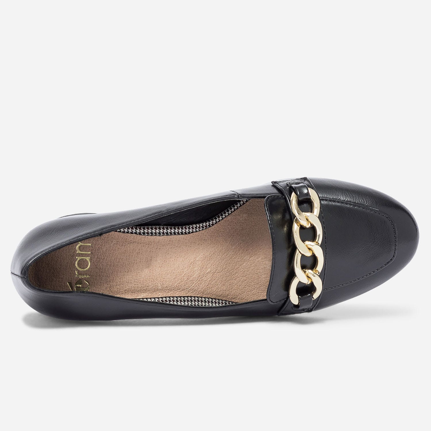 Escarpin noir à talon et chaîne-bijou
