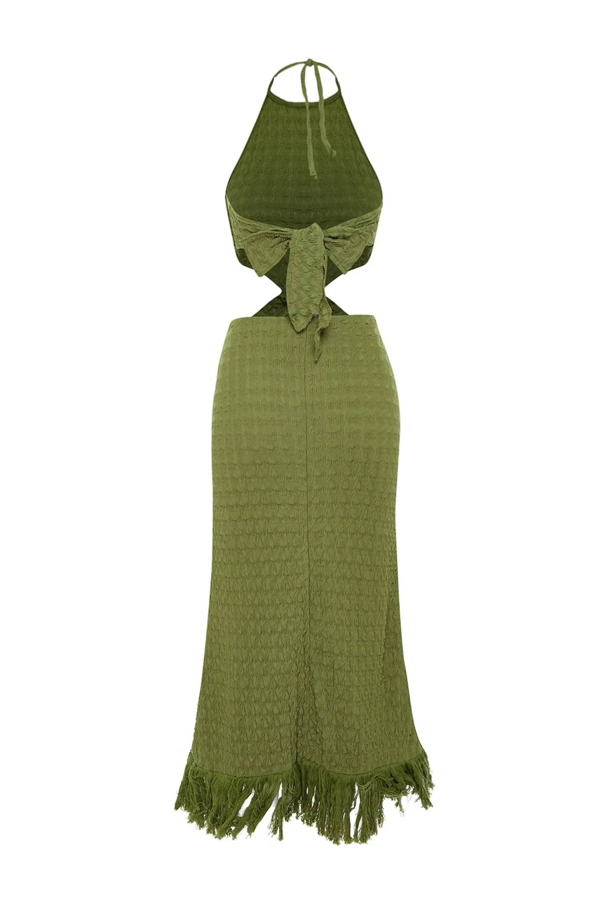 Trendyol Collection  Khakifarbenes, tailliertes, gestricktes Maxi-Strandkleid mit Ausschnitten/Fenstern TBESS23EL00154
