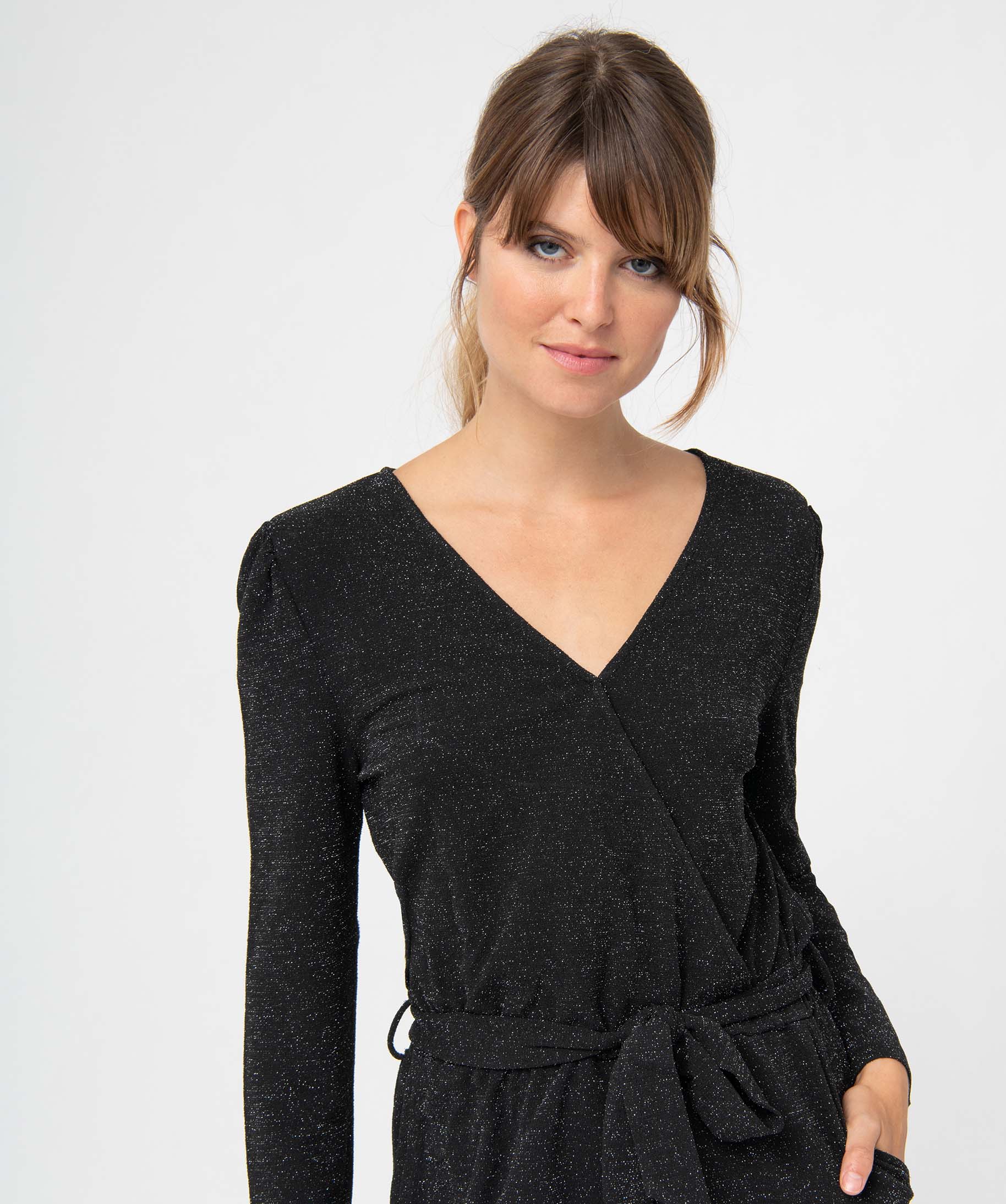 Combinaison pantalon femme en maille pailletée noir | GEMO