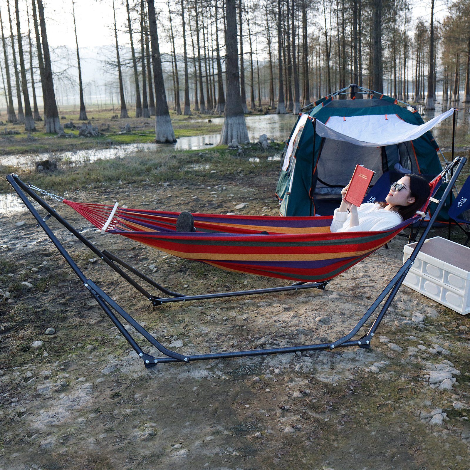 CCLIFE Hängematte Hängematte mit Gestell klappbar Outdoor Tragbar Indoor Garten, klappbar