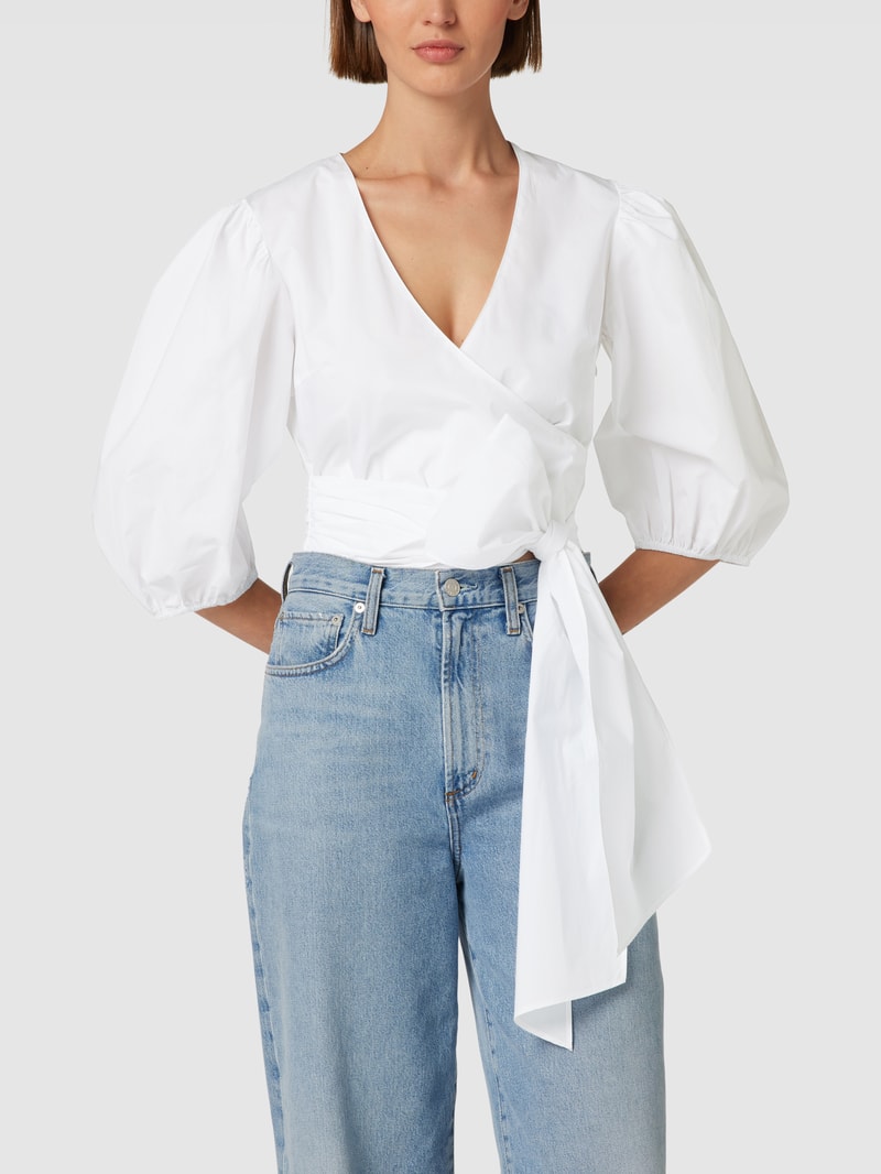 Cropped Hemdbluse mit Schleifen-Detail in weiß