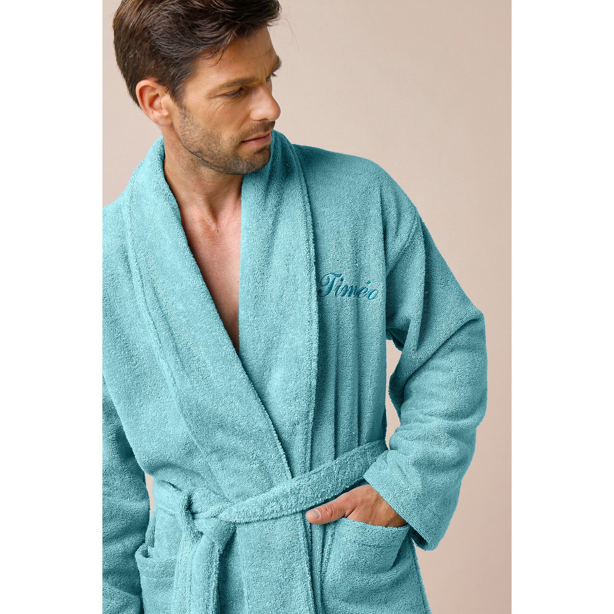 Peignoir mixte adulte éponge bouclette col châle personnalisable