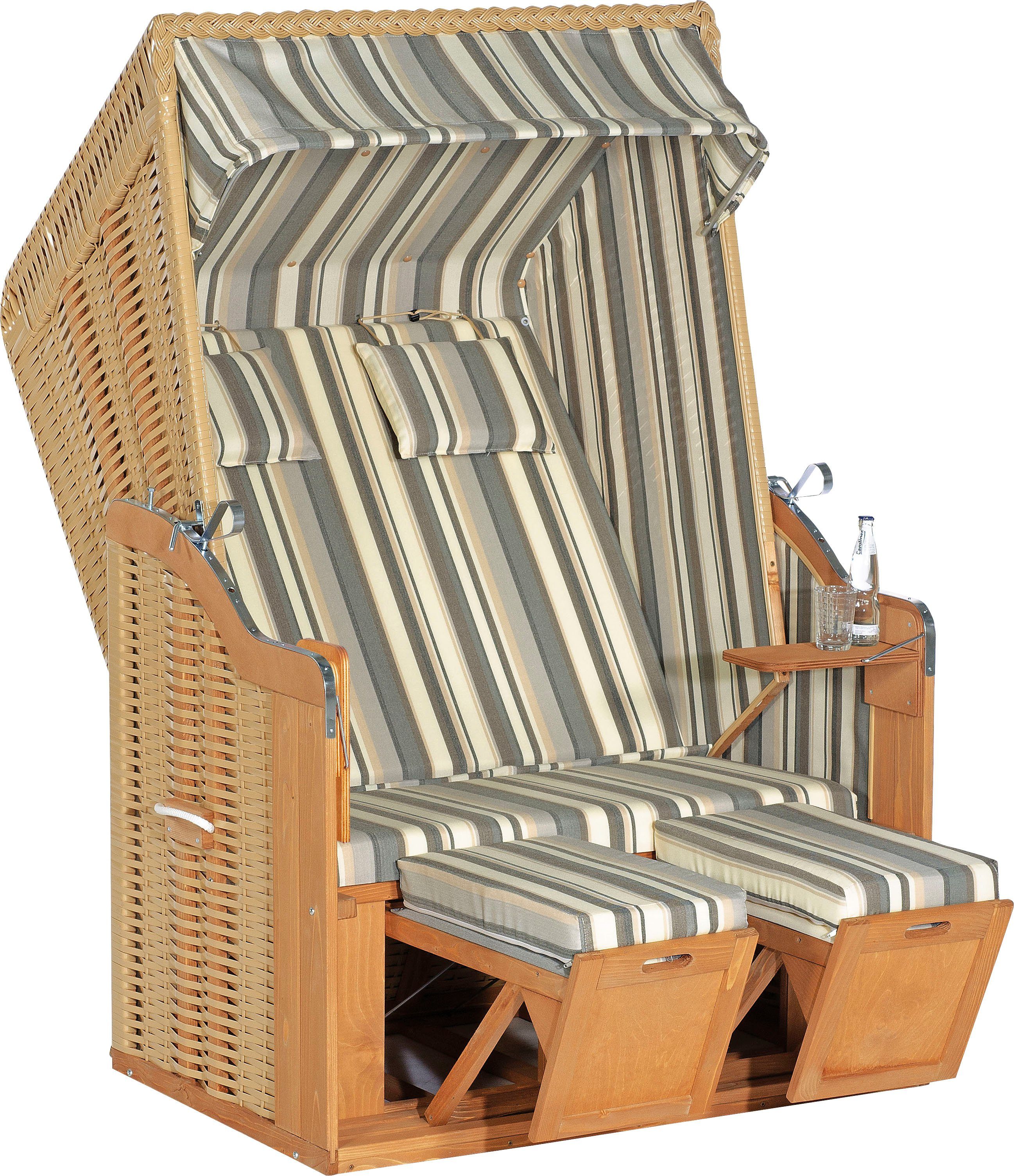 SunnySmart Strandkorb Rustikal 50 Plus, BxTxH: 120x80x160 cm, Halblieger, Ostsee-Modell, 2-Sitzer, fertig montiert