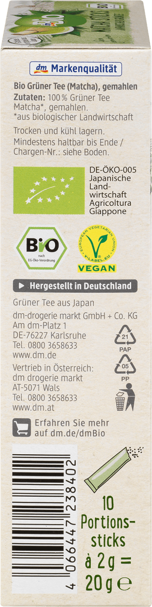 Grüner Tee Matcha Sticks (10 Stück), 20 g