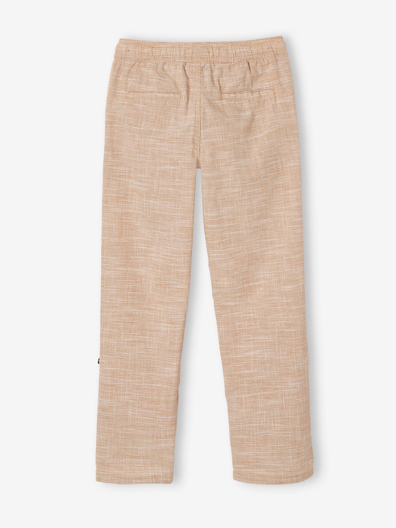 Pantalon léger retroussable en pantacourt garçon aspect lin tissé bleu clair