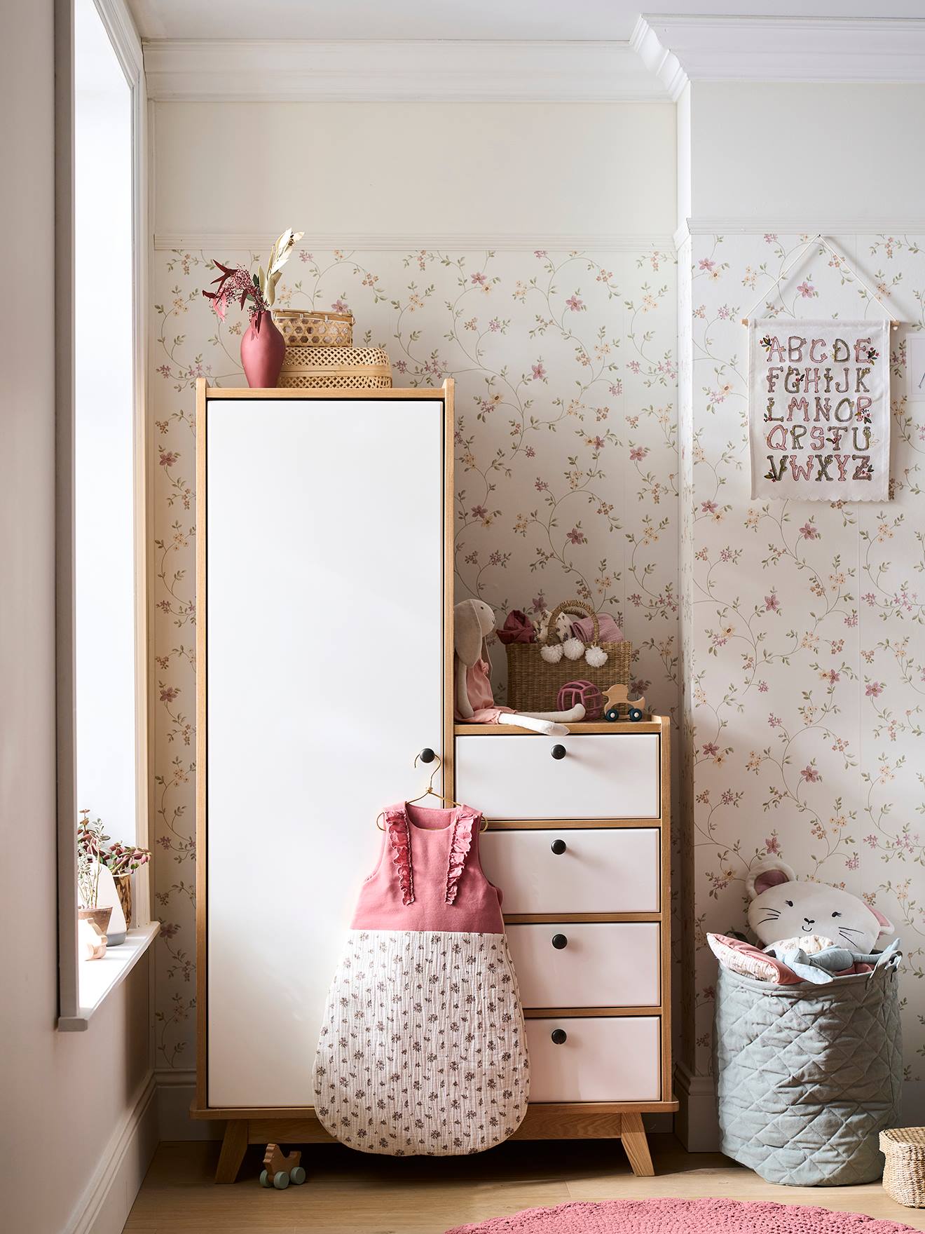 Vertbaudet Kinder Kleiderschrank VINTAGE - weiß/natur
