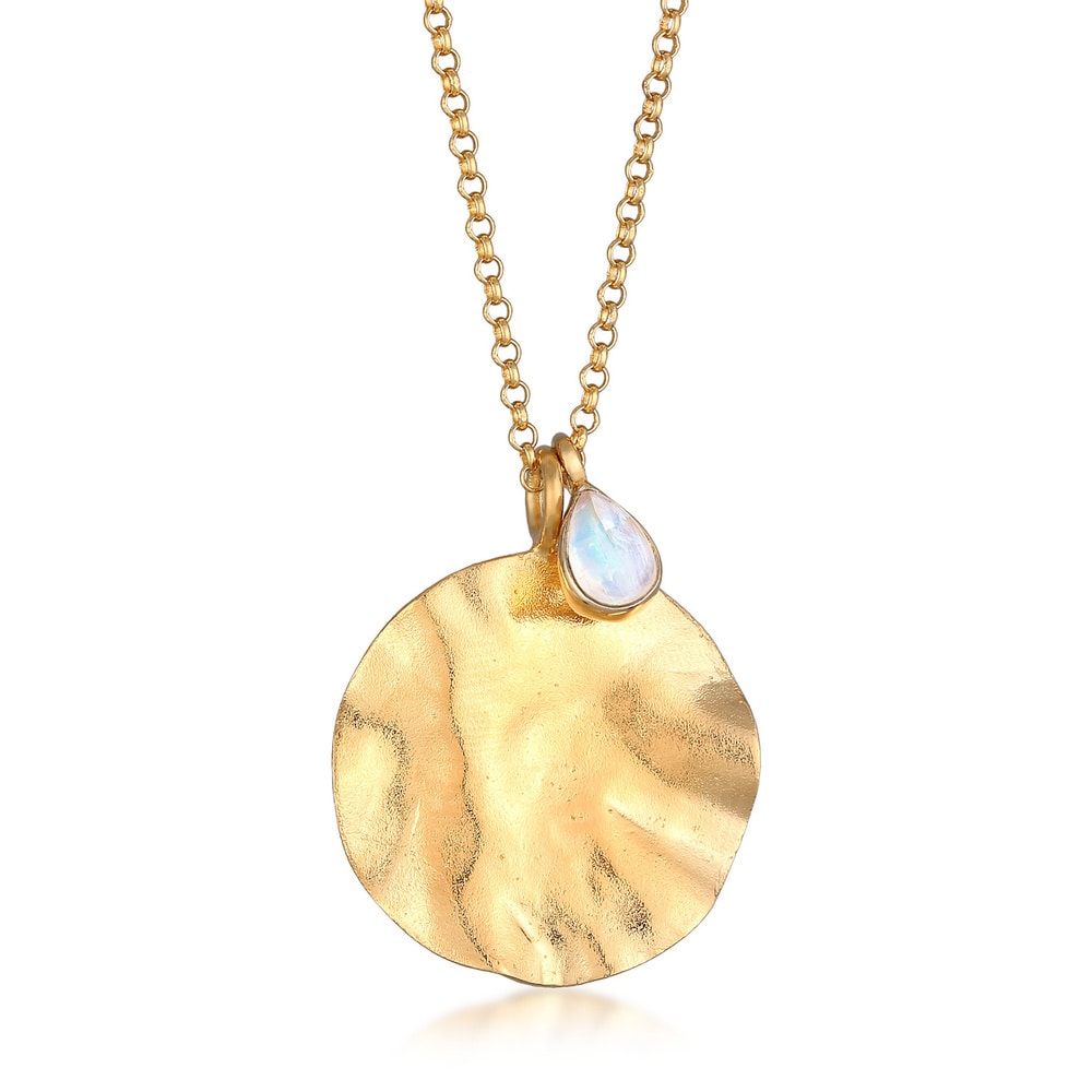 Elli PREMIUM Elli PREMIUM Collier Pendentif Monnaie pour Femmes Design Organique avec pierre d collier