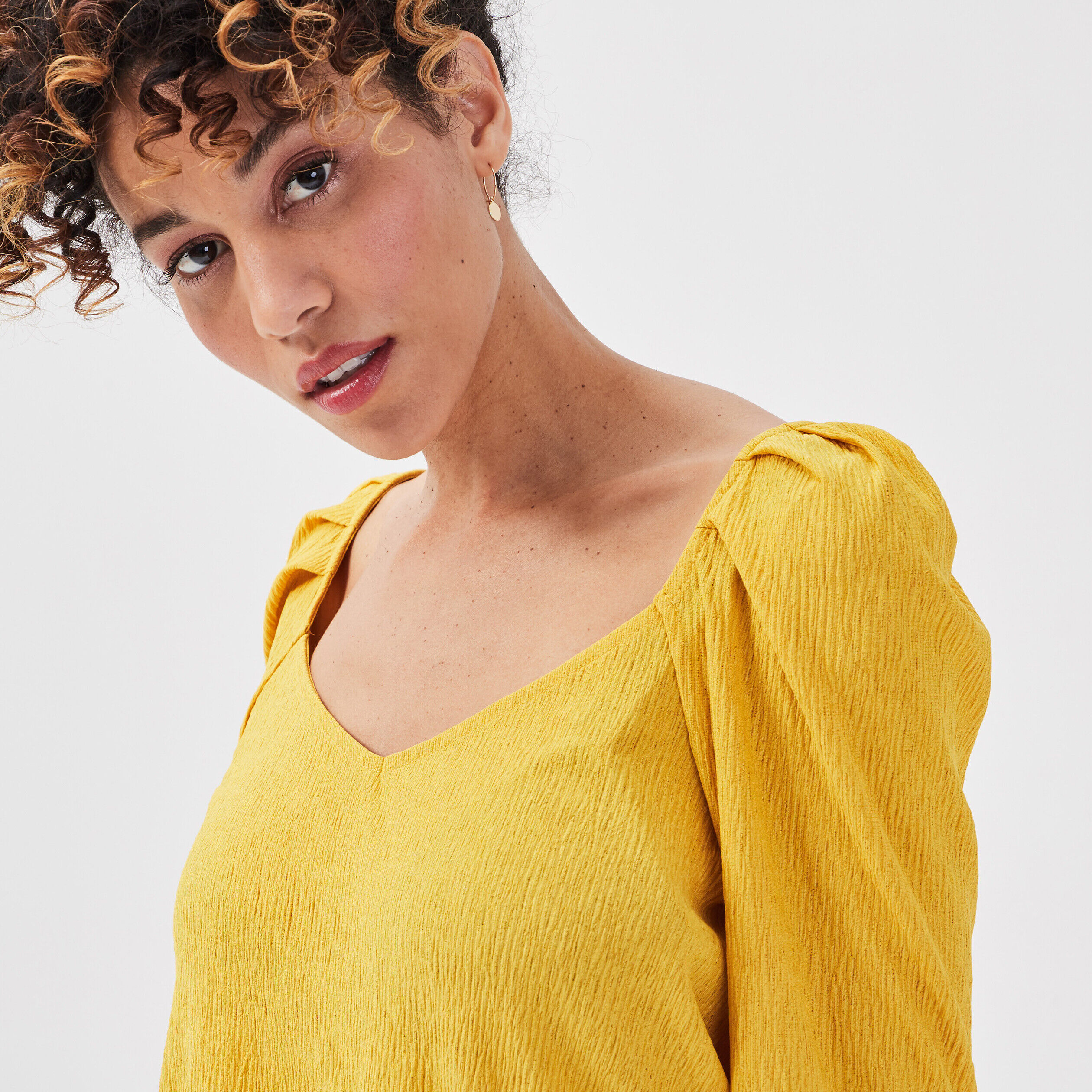T-shirt manches longues jaune moutarde femme | Cache Cache