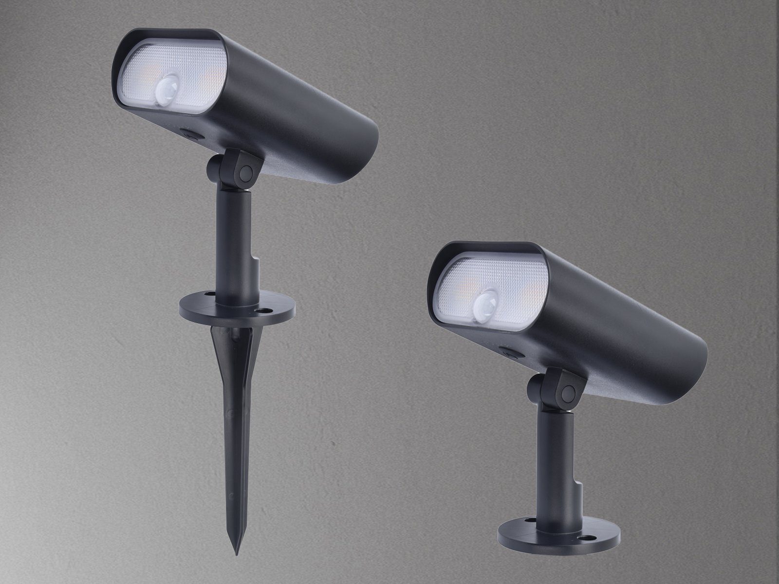 meineWunschleuchte LED Gartenstrahler, Bewegungsmelder, LED fest integriert, Warmweiß - Tageslichtweiß & RGB, 2er SET Solarstrahler, Solarlicht Garten beleuchten m. RGB Farbwechsel