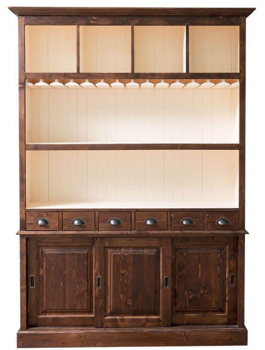 Casa Padrino Barschrank Landhausstil Barschrank Braun / Weiß 150 x 35 x H. 210 cm - Massivholz Schrank - Landhausstil Bar Möbel
