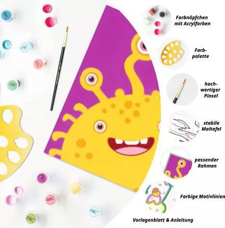CreArt Gelbes Monster - Malen nach Zahlen für Kinder ab 7 Jahren